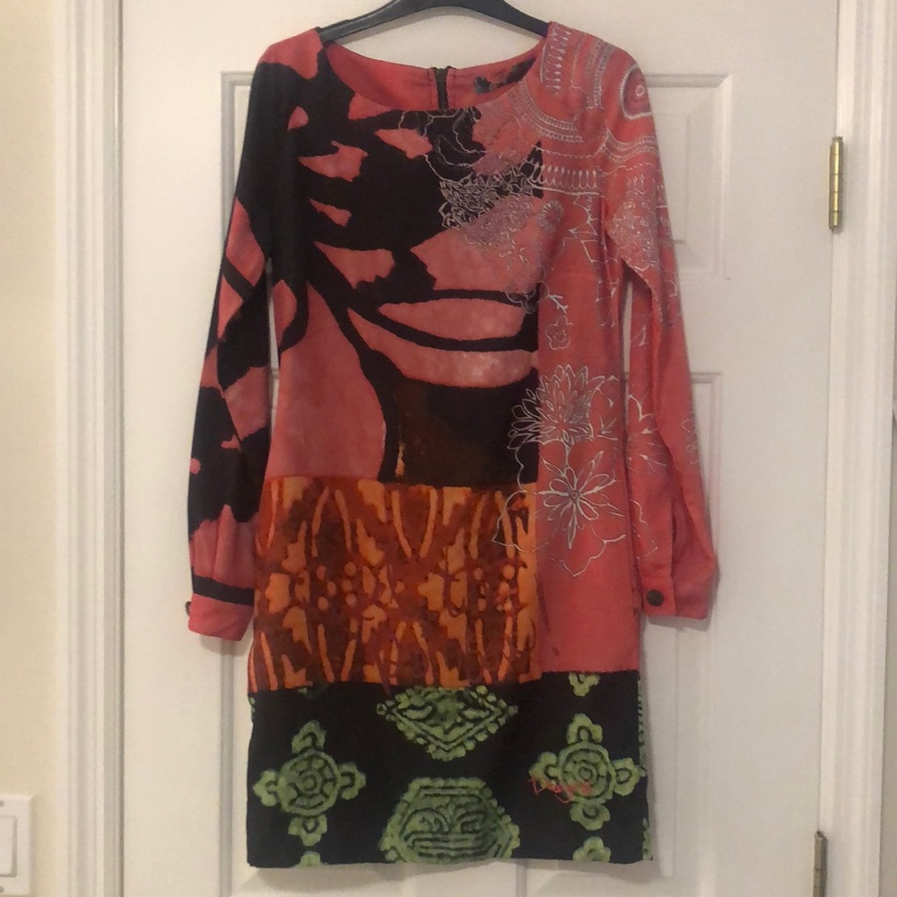 Desigual Feel The Rainbow Long Sleeve Shift Dress